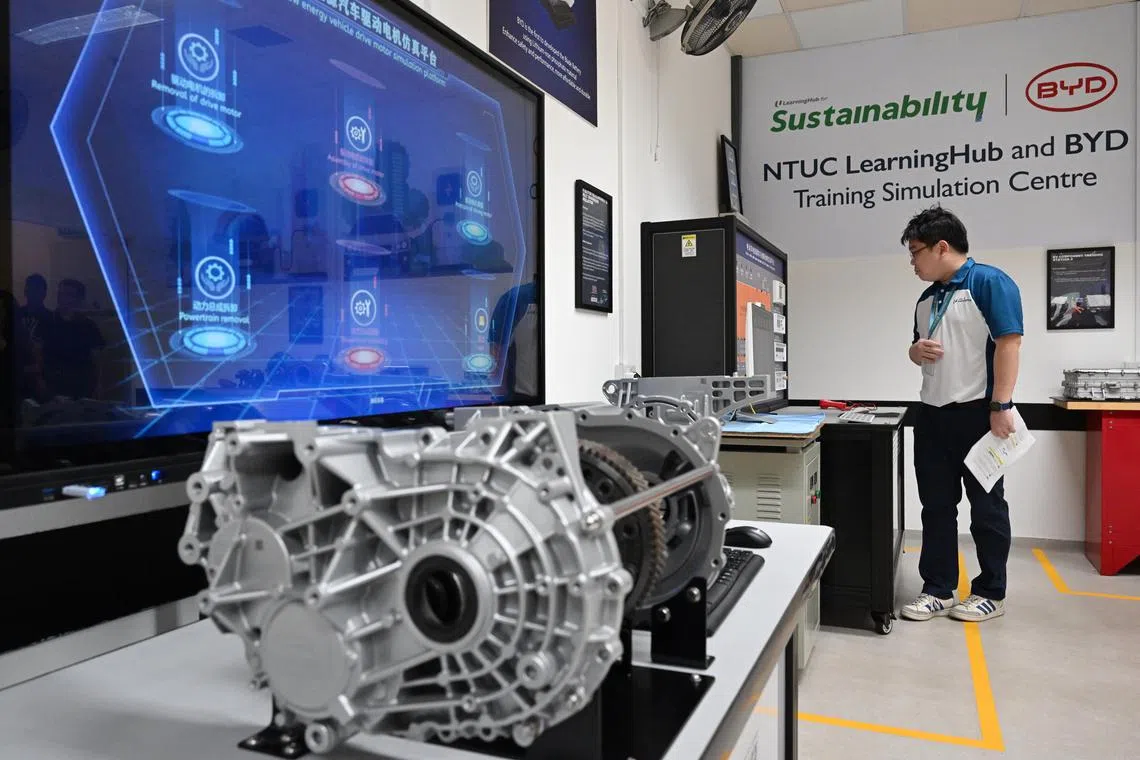 Generic photo of the various training stations at the NTUC LearningHub & BYD Training Simulation Centre on January 31, 2024 

****

NTUC LearningHub and BYD to launch Singapore’s First Fully Dedicated Electric Vehicle (EV) Simulator Facility, to Accelerate EV Maintenance and Servicing Training