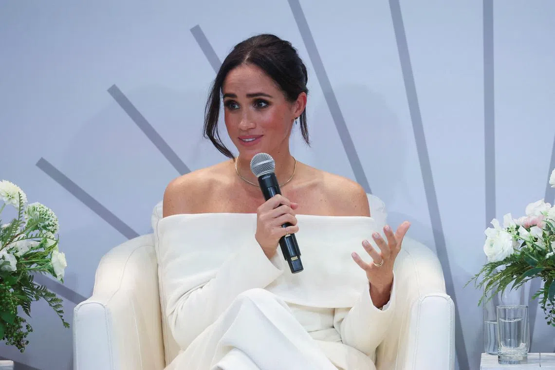 FILE PHOTO: Meghan, Duchess of Sussex, and Britain's Prince Harry, Duke of Sussex (not pictured) participate in a panel during Project Healthy Minds' second annual World Mental Health Day Festival and The Archewell Foundation Parents' Summit: Mental Wellness in the Digital Age in New York City, U.S., October 10, 2023. REUTERS/Mike Segar/File Photo