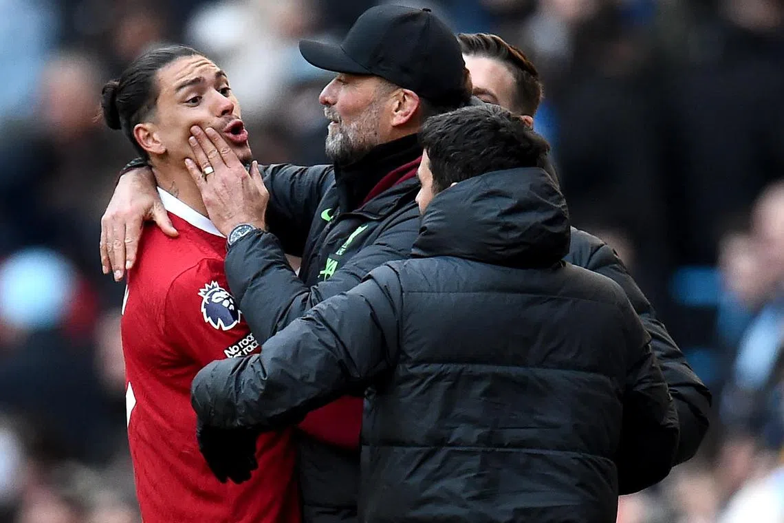 Shortly after the final whistle, Darwin Nunez approached City's Pep Guardiola, in what appeared to be a heated confrontation, and was pulled away by Liverpool manager Juergen Klopp.