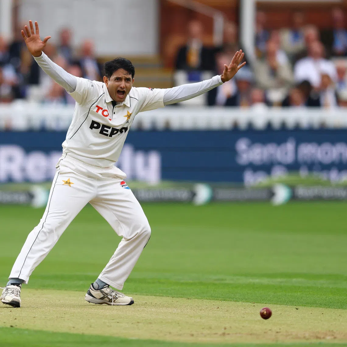 Cricket - Second Test - England v Pakistan - Lord's Cricket Ground, London, Britain - August 27, 2026 Pakistan's Mohammad Abbas appeals unsuccessfully for the LBW wicket of England's Joe Root Action Images via Reuters/Matthew Childs