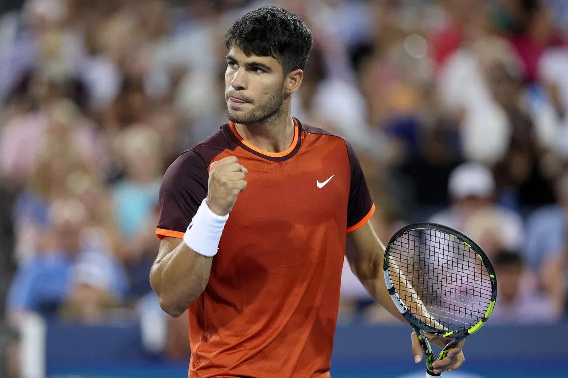 Spain's Carlos Alcaraz smashed his racquet in fury, during a second-round loss to Gael Monfils at the Cincinnati Open.