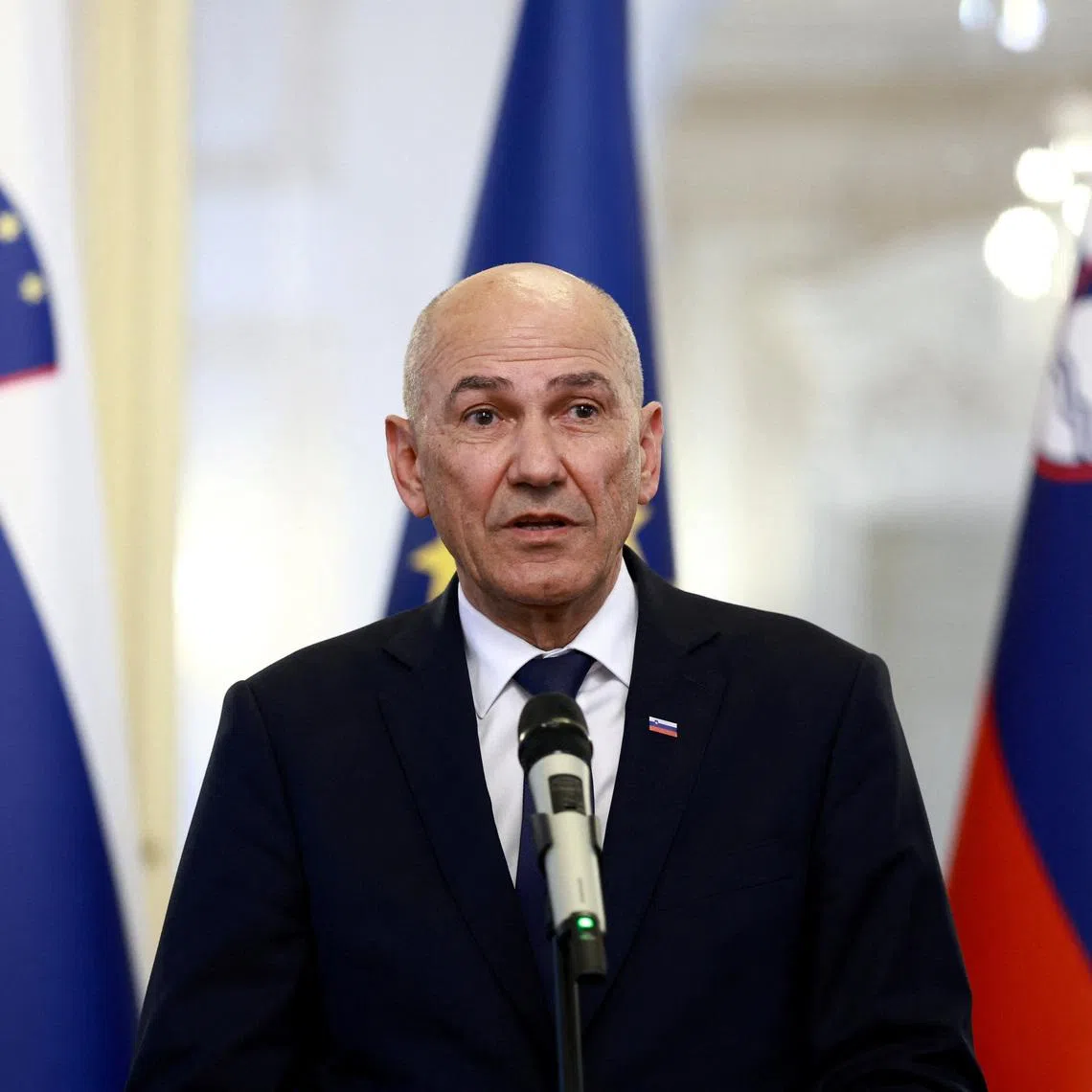 Slovenia's new Prime Minister Janez Jansa speaks at a news conference after the signing of the new government in Ljubljana, Slovenia, June 4, 2026. REUTERS/Borut Zivulovic