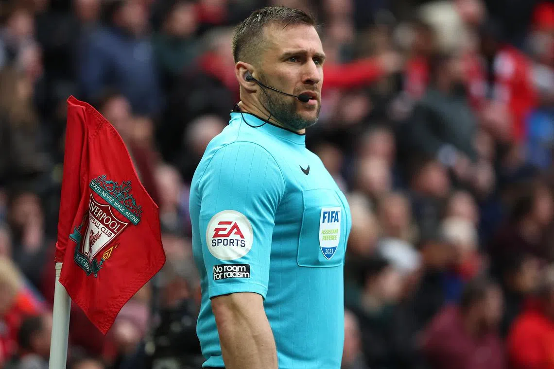 Assistant referee Constantine Hatzidakis made contact with Robertson’s chin when the player approached him at Anfield.