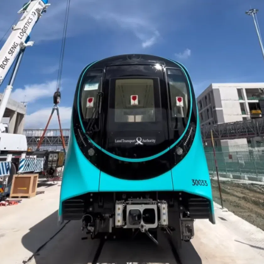 The first train of the upcoming JRL arriving. Its carriage spaces are wider, but the carriages themselves are smaller “to better navigate the tight curves of the JRL tracks”, LTA said.