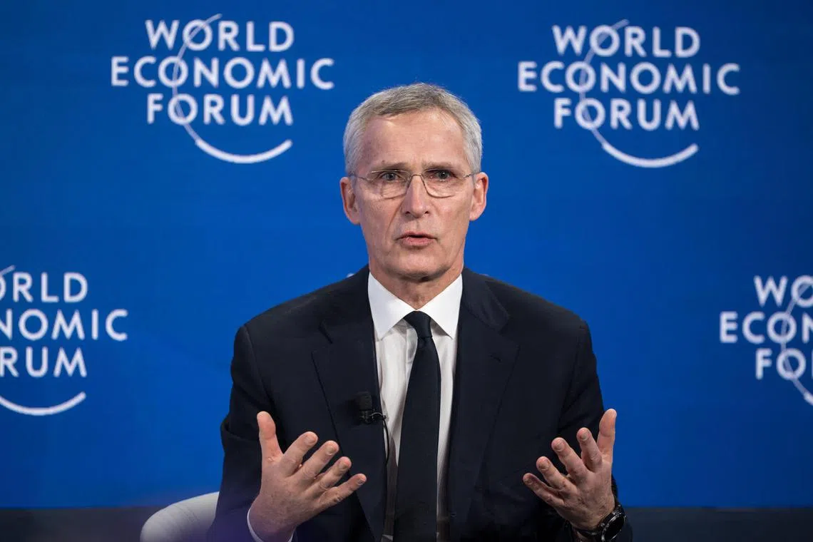 NATO Secretary General Jens Stoltenberg attends a session titled Securing an Insecure World during the World Economic Forum (WEF) annual meeting in Davos on January 16, 2024.  PHOTO: AFP 