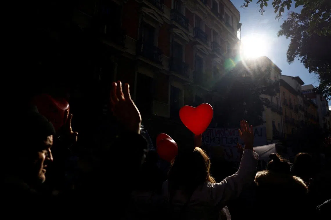 Primary healthcare workers march over salaries and working conditions in Madrid, Spain, Jan 18, 2023. 