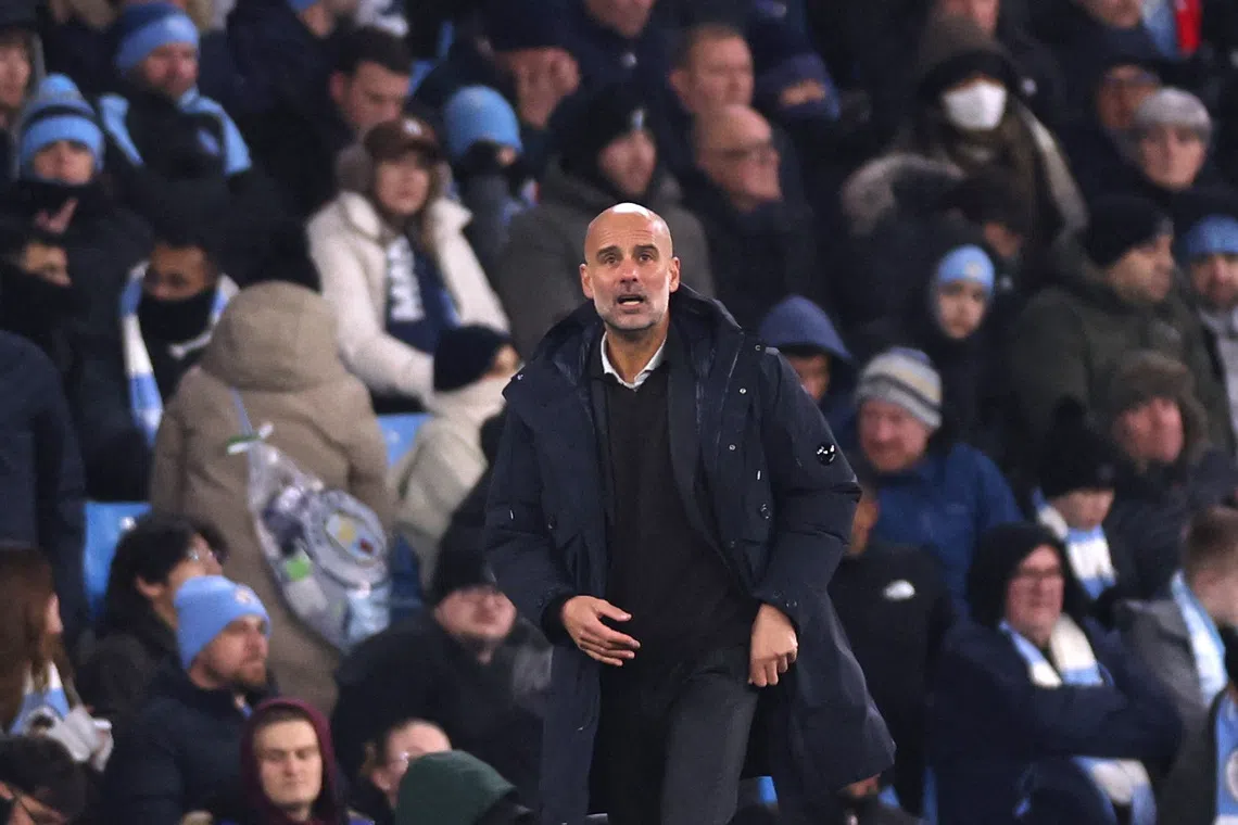 Soccer Football - UEFA Champions League - Manchester City v Bayer Leverkusen - Etihad Stadium, Manchester, Britain - November 25, 2025  Manchester City manager Pep Guardiola reacts Action Images via Reuters/Lee Smith