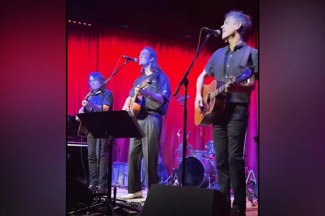 American pop-rock band The Click Five, comprising (from left) lead guitarist Joe Guese, lead vocalist Kyle Patrick and bassist Ethan Mentzer, in a video screengrab while rehearsing for their upcoming shows.