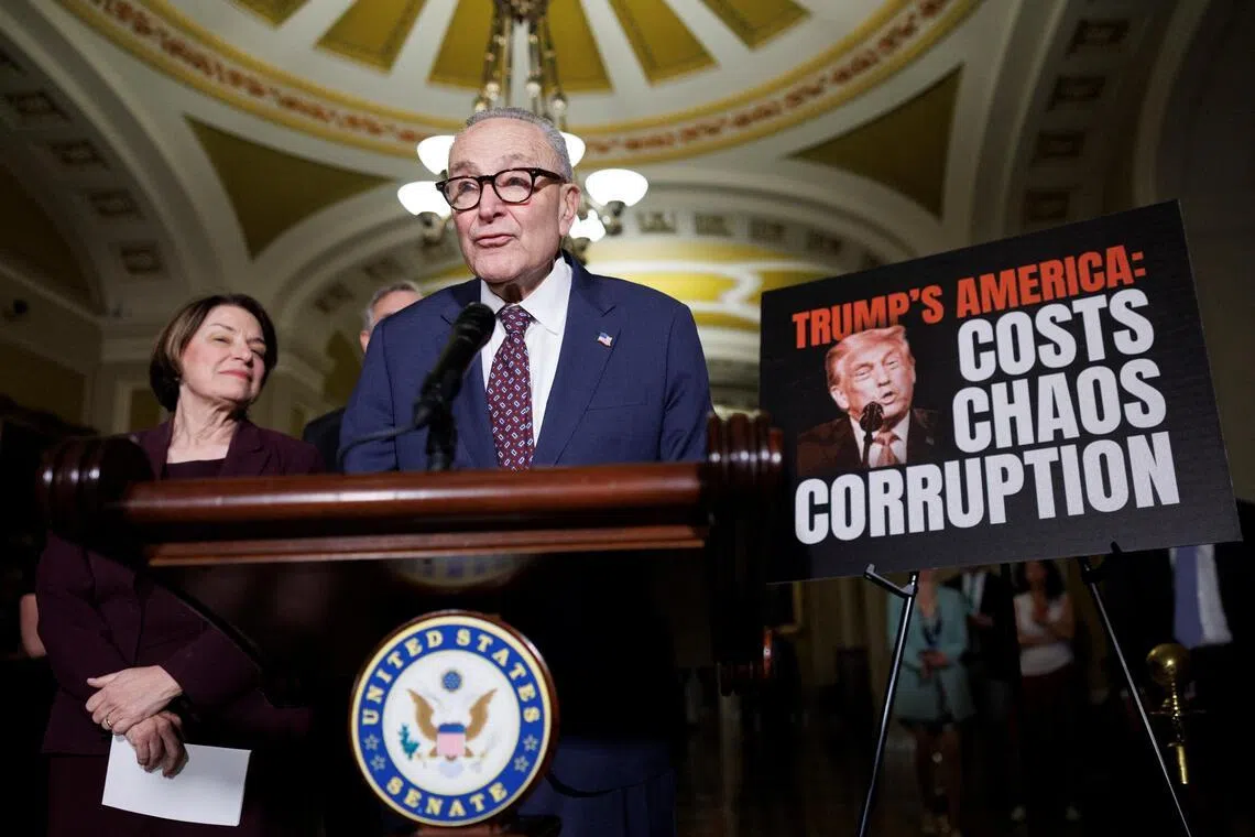 US Senate Minority Leader Chuck Schumer speaking during a press conference on Capitol Hill in Washington on May 19, 2026. 