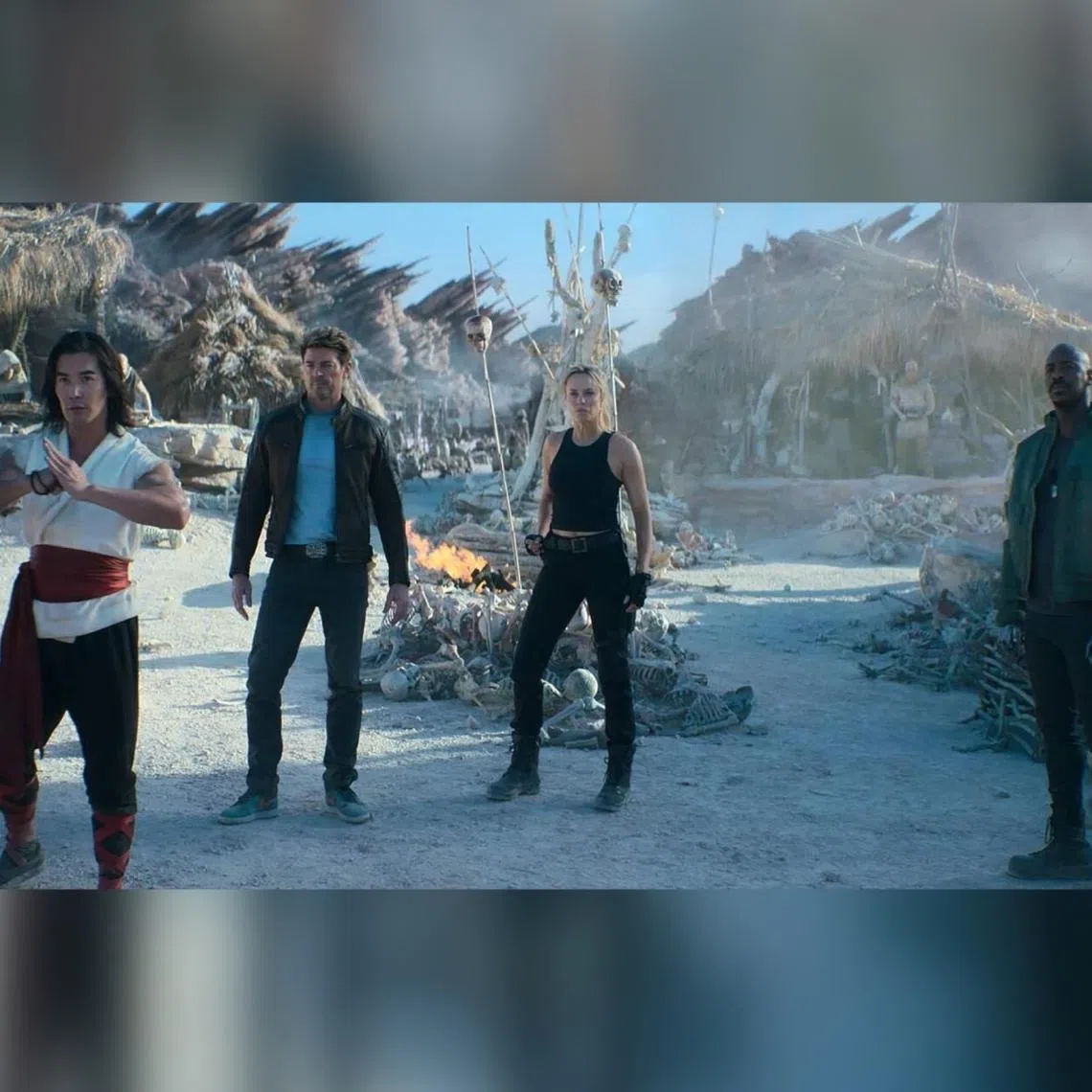(From left) Ludi Lin, Karl Urban, Jessica McNamee and Mehcad Brooks in Mortal Kombat II.