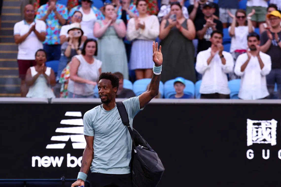 Tennis - Australian Open - Melbourne Park, Melbourne, Australia - January 20, 2025 France's Gael Monfils walks off the court after retiring from his fourth round match against Ben Shelton of the U.S. REUTERS/Edgar Su