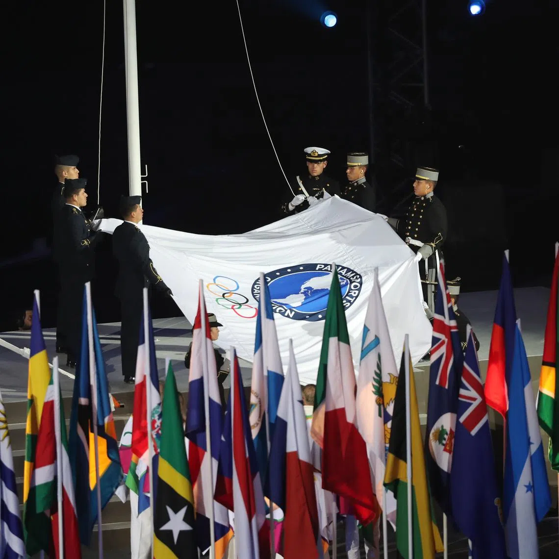 FILE PHOTO: XVIII Pan American Games - Lima 2019. The Pan Am Sports flag is raised during the opening ceremony.  July 26, 2019/ REUTERS/Sergio Moraes/File Photo