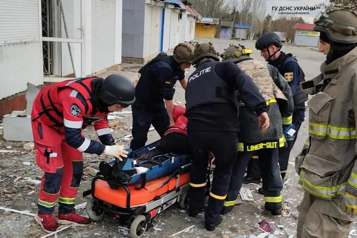 Russian shelling killed two people and  injured at least five others, including a 54-year-old woman who was taken to hospital with shrapnel wounds.
