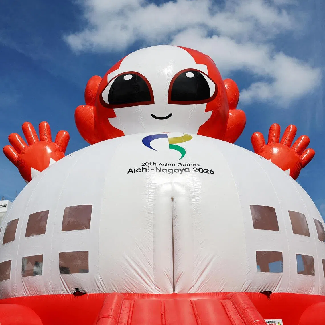 A play equipment featuring Asian Games mascot Honohon at the One Asia World fan zone at Hisaya-Odori Park in Nagoya, Japan.