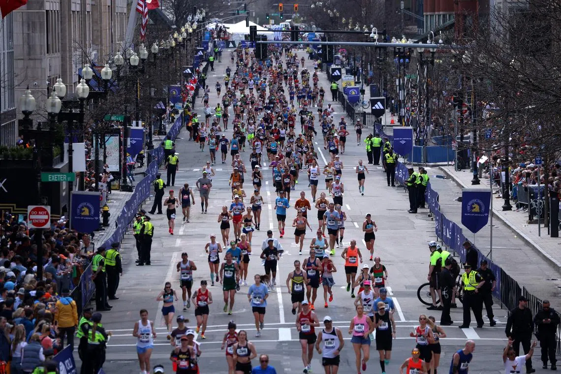 Athletics - The 128th Boston Marathon - Boston, Massachusetts, U.S. - April 15, 2024  General view during the Boston Marathon REUTERS/Reba Saldanha/ File Photo