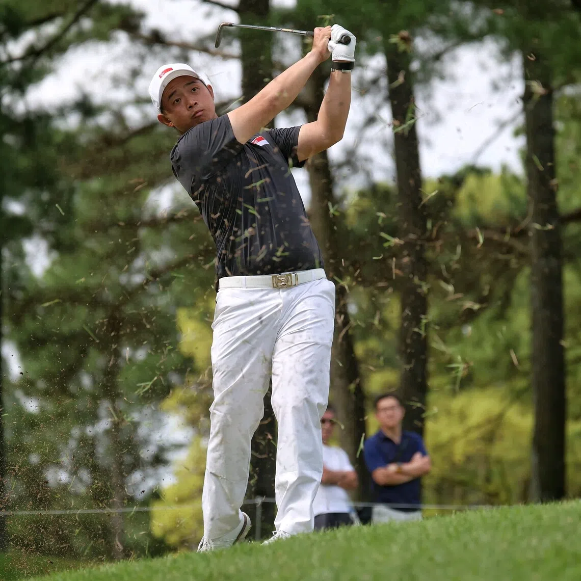 Singaporean golfer Nicklaus Chiam competing at the Asian Games in Japan, where he missed the halfway cut in the individual competition.
