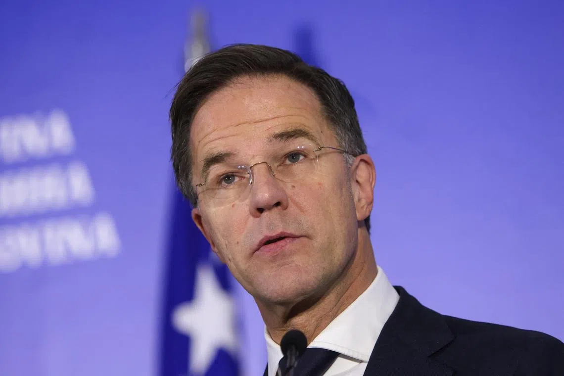 Dutch Prime Minister Mark Rutte addresses journalists during a visit to Sarajevo, Bosnia and Herzegovina, January 23, 2024. REUTERS/Amel Emric/File Photo