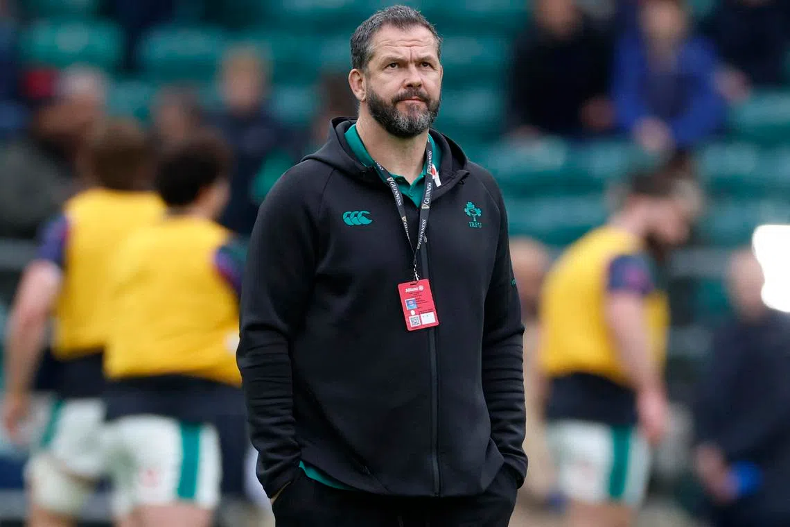 Rugby Union - Six Nations Championship - England v Ireland - Allianz Stadium, Twickenham, Britain - February 21, 2026 Ireland head coach Andy Farrell during the warm up before the match Action Images via Reuters/Peter Cziborra