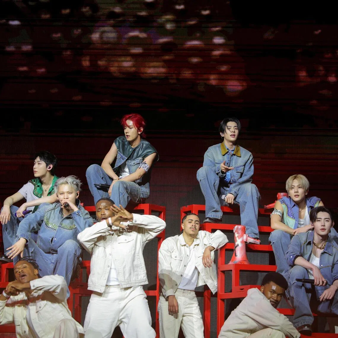 Enhypen performs at the Coachella Valley Music and Arts Festival in Indio, California, US, on April 12, 2025. Heeseung announced his sudden departure from the group to pursue his own solo career on March 17.