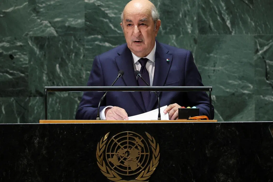 Algeria's President Abdelmadjid Tebboune addresses the 78th Session of the U.N. General Assembly in New York City, U.S., September 19, 2023.  REUTERS/Mike Segar/File Photo
