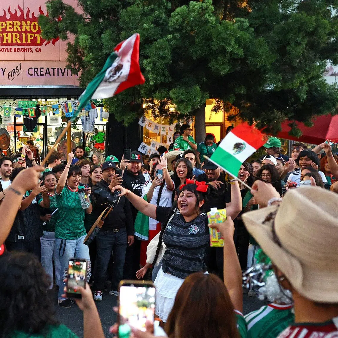 Supporters of Mexico celebrating after their team beat South Korea 1-0 at the World Cup at Estadio Akron in Guadalajara on June 18.