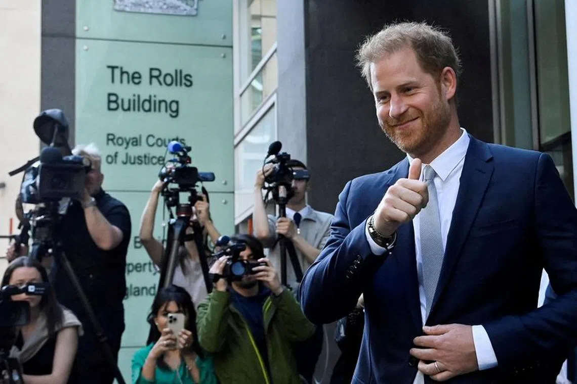 FILE PHOTO: Britain's Prince Harry, Duke of Sussex, departs the Rolls Building of the High Court in London, Britain June 7, 2023. REUTERS/Toby Melville/File Photo