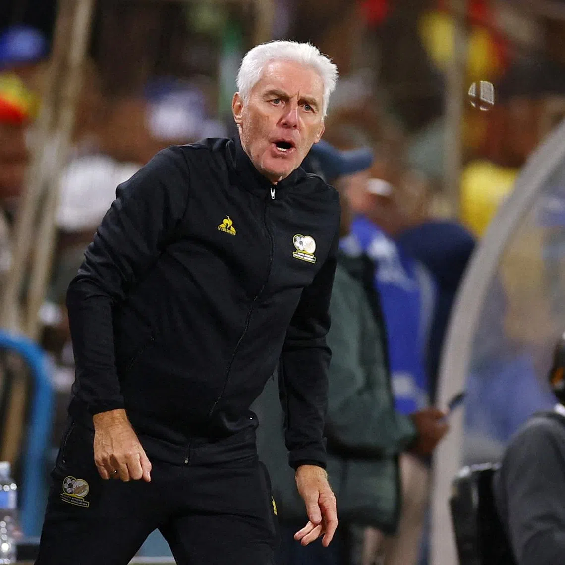 FILE PHOTO: Soccer Football - World Cup - CAF Qualifiers - Group C - Lesotho v South Africa - Toyota Stadium, Bloemfontein, South Africa - September 5, 2025 South Africa coach Hugo Broos reacts REUTERS/Siphiwe Sibeko/File Photo