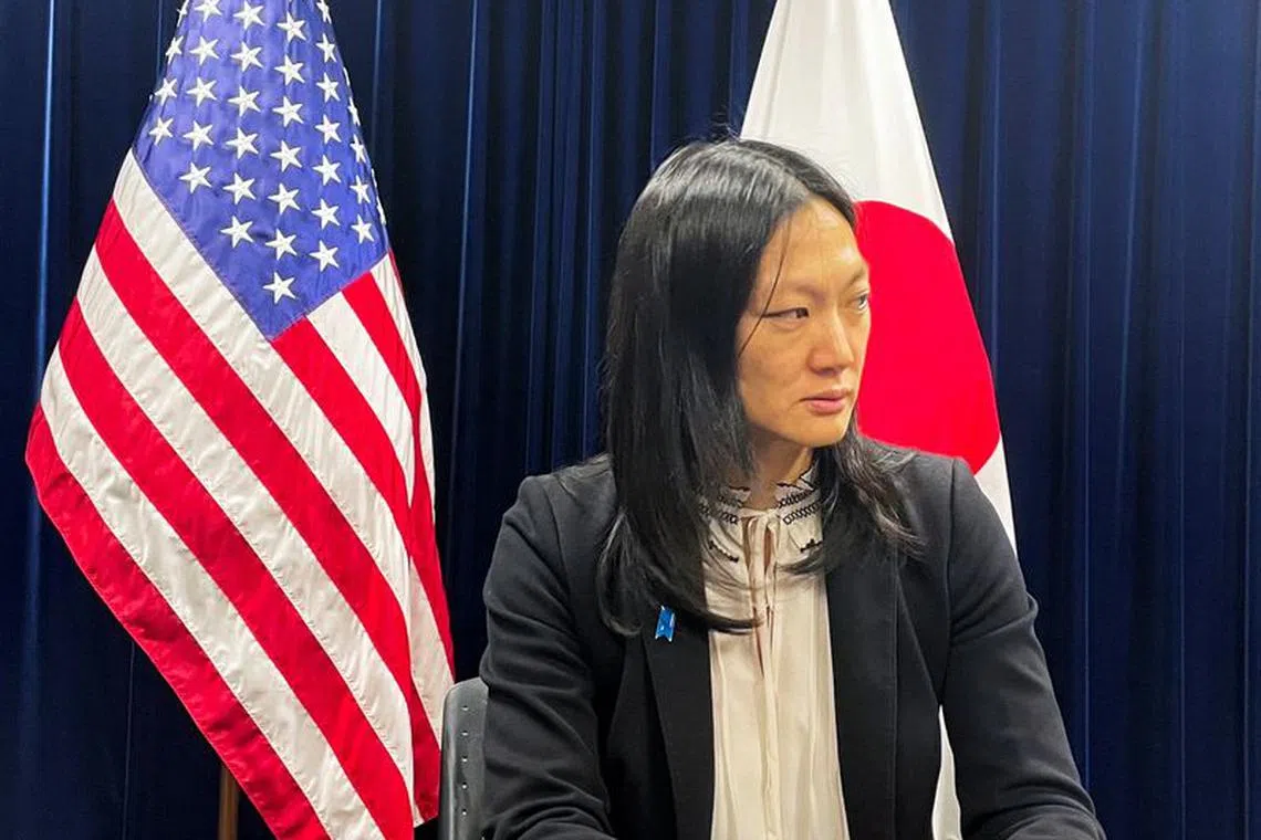 U.S. Special Envoy on North Korean Human Rights Issues Julie Turner speaks to media at the U.S. embassy in Tokyo, Japan February 14, 2024.  REUTERS/John Geddie