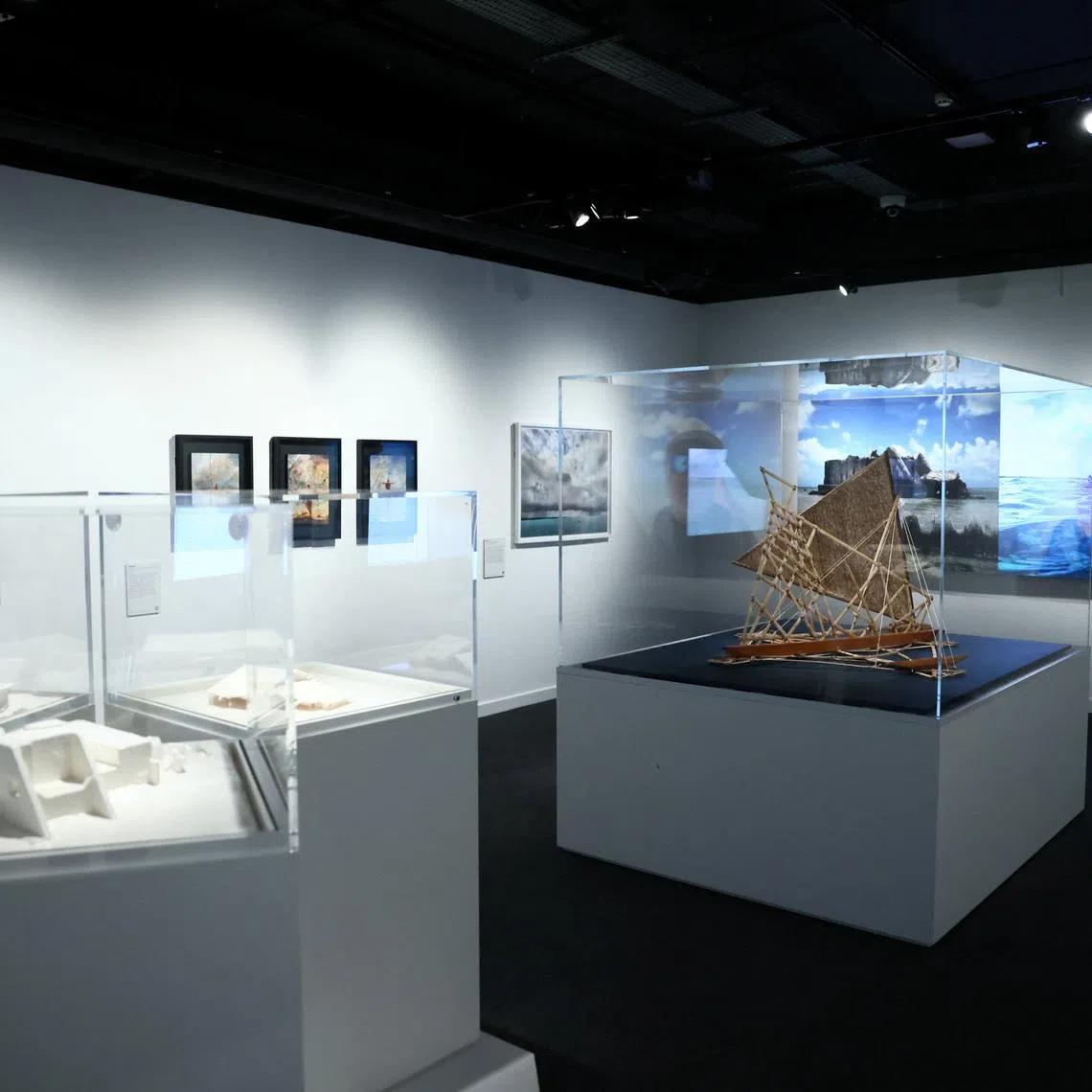 Works are displayed during the \"Komij Mour Ijin/Our Life is Here\", exhibition inspired by a trip a group of artists took on the Marshall Islands in the central Pacific Ocean, at the National Maritime Museum, in London, Britain, January 23, 2026. REUTERS/Jack Taylor