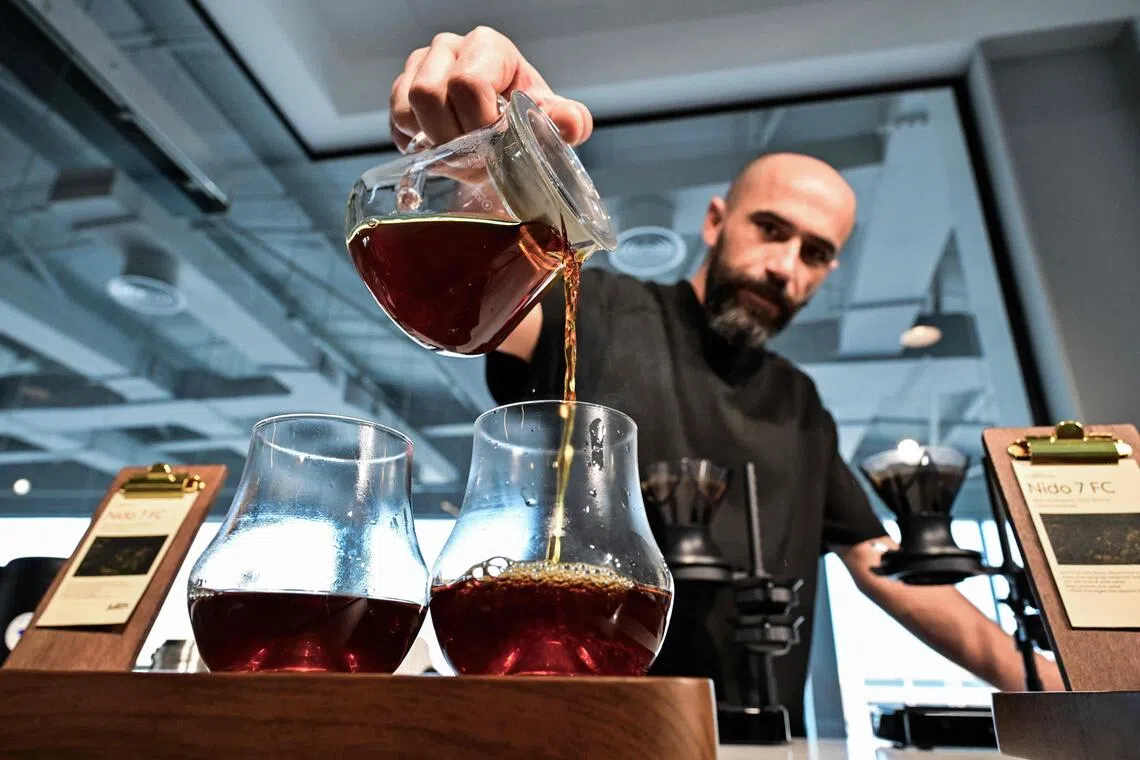 Barista Serkan Sagsoz, co-founder of Julith Coffee, prepares Nido 7FC Panama coffee that costs 3,600 dirhams (S$1,275) at his cafe in Dubai on Oct 30.