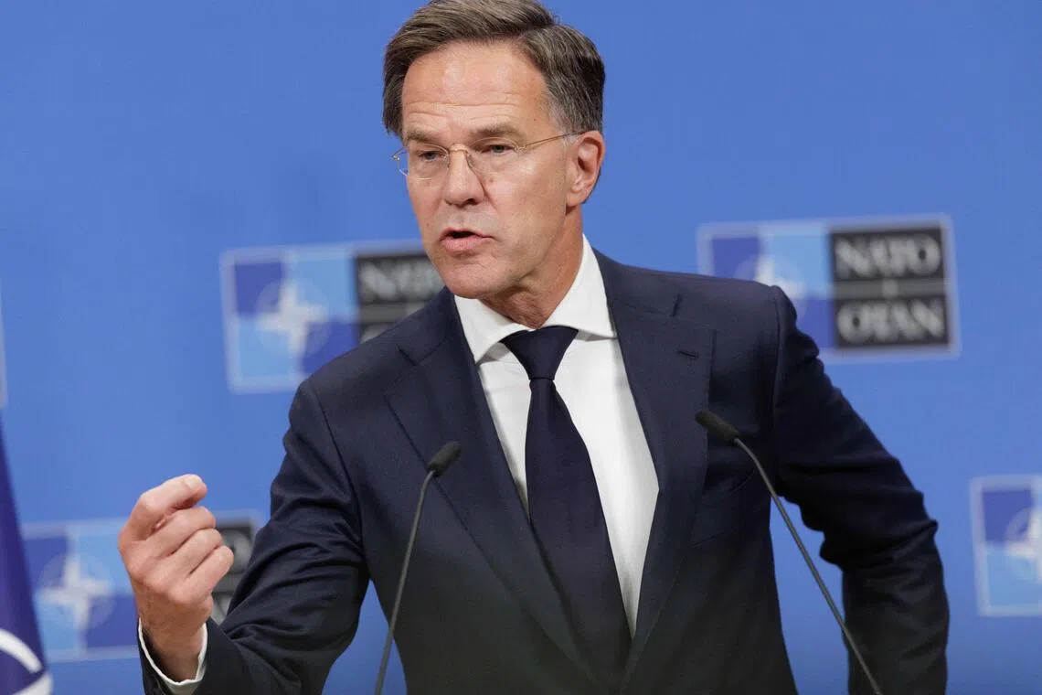 NATO secretary-general Mark Rutte speaking at a press briefing in Brussels on Sept 29.