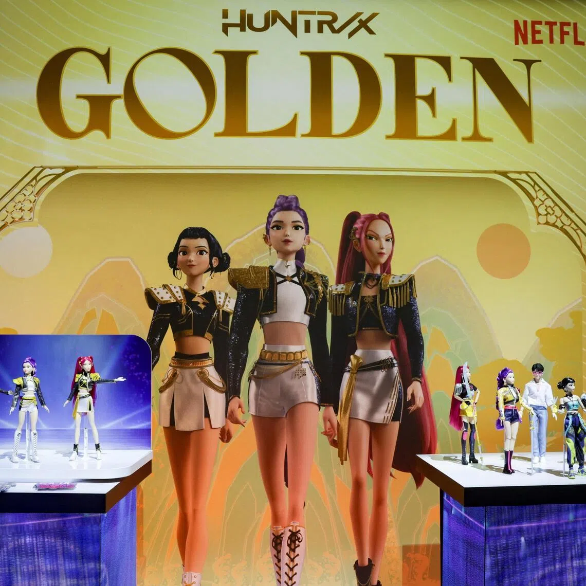 Figures from the KPop Demon Hunters toy series are on display at Mattel's booth at the New York Toy Fair in New York City, US on Feb 17, 2026. 