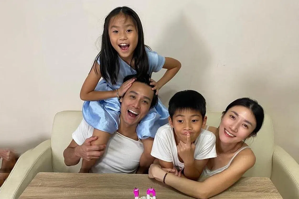 Taipei-based Singaporean actor Andie Chen with his Taiwanese wife Kate Pang and their children.