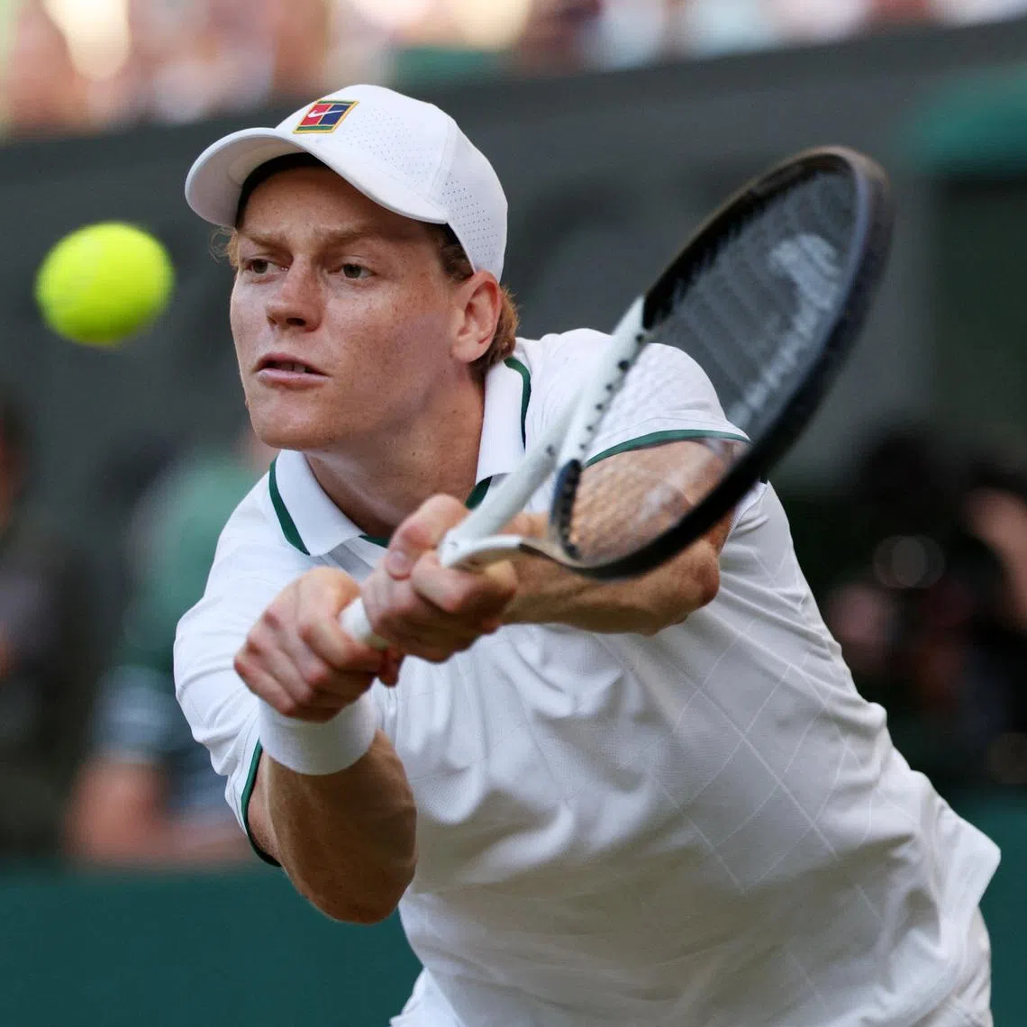 FILE PHOTO: Tennis - Wimbledon - All England Lawn Tennis and Croquet Club, London, Britain - July 12, 2026 Italy's Jannik Sinner in action during his final match against Germany's Alexander Zverev REUTERS/Marko Djurica/File Photo