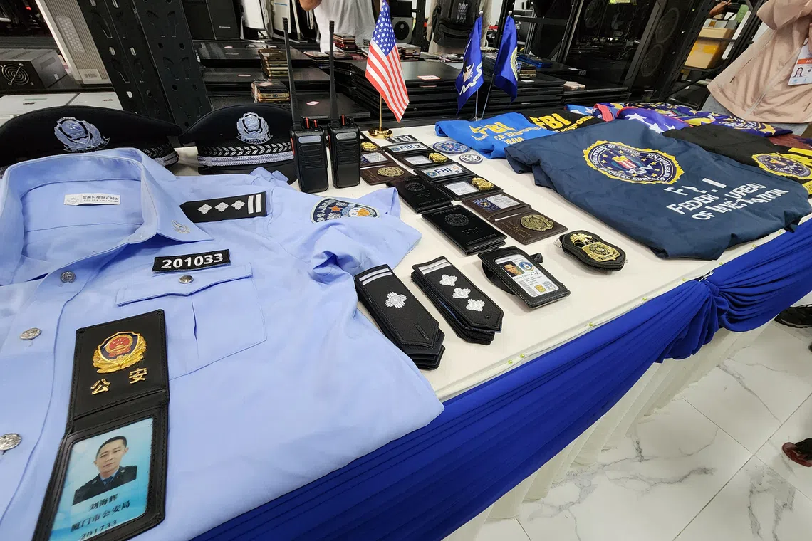 The authorities confiscated fake police uniforms and badges.