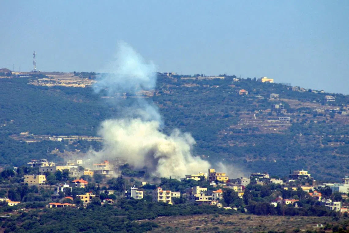 Smoke billows following Israeli bombardment in the village of Shihin in southern Lebanon near the border with Israel on June 28, 2024.