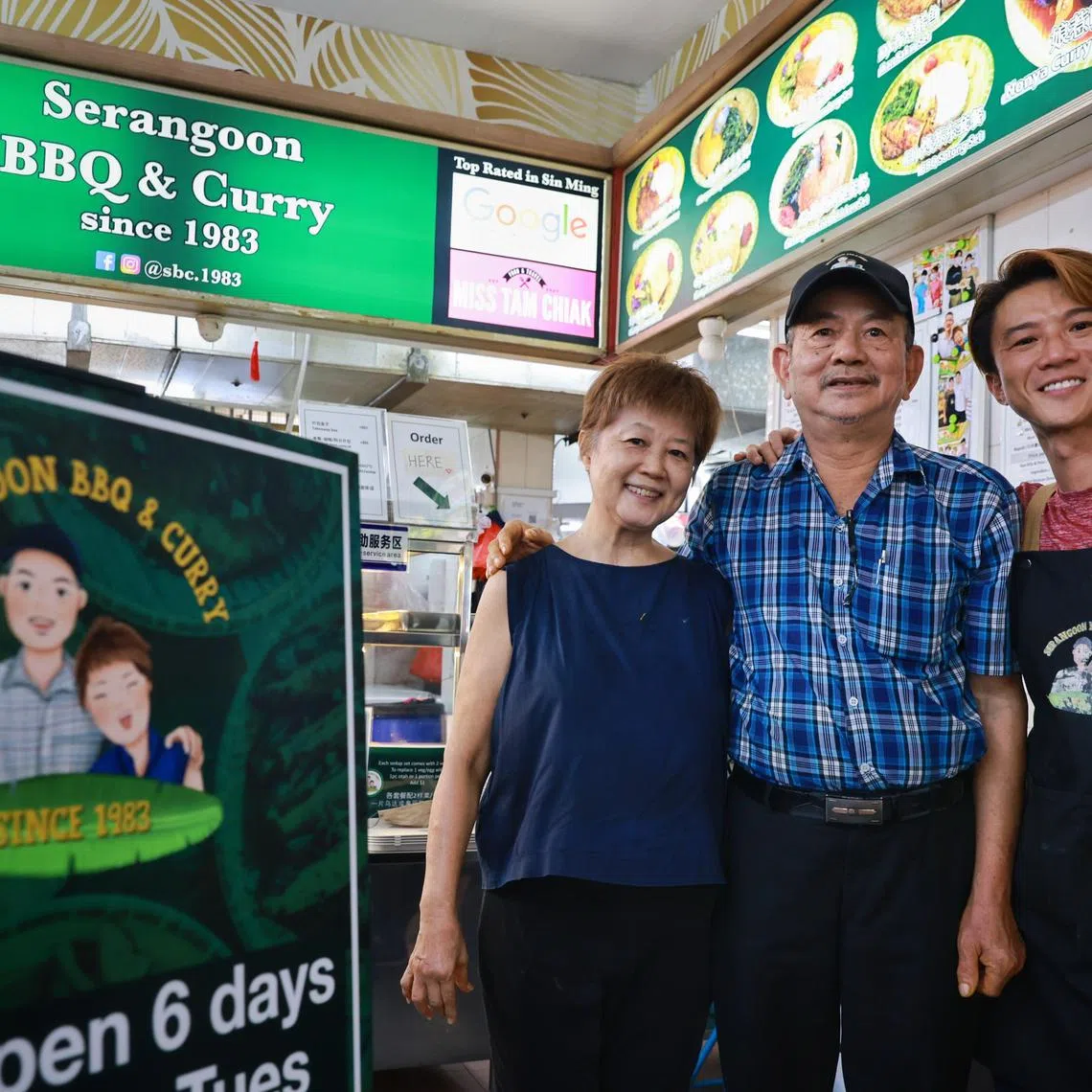 Mr Eugene Tan (right) runs Serangoon BBQ & Curry with his parents, Mr Tan Tiam Bock, and Madam Cheong Chiew Leng.