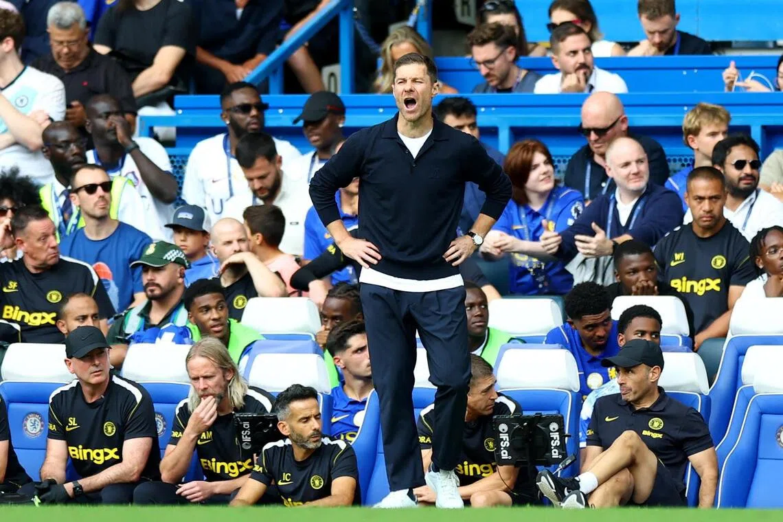 Chelsea’s Spanish manager Xabi Alonso shouting instructions in the Premier League game against Hull City at Stamford Bridge in London on Sept 12, which ended 2-2.
