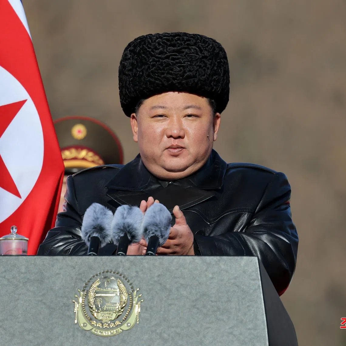 North Korean leader Kim Jong Un applauds as he gives a speech during a visit to the Ministry of Defence for the 78th anniversary of the founding of the armed forces, in Pyongyang, North Korea, February 8, 2026, in this picture released by North Korea's official Korean Central News Agency.     KCNA via REUTERS