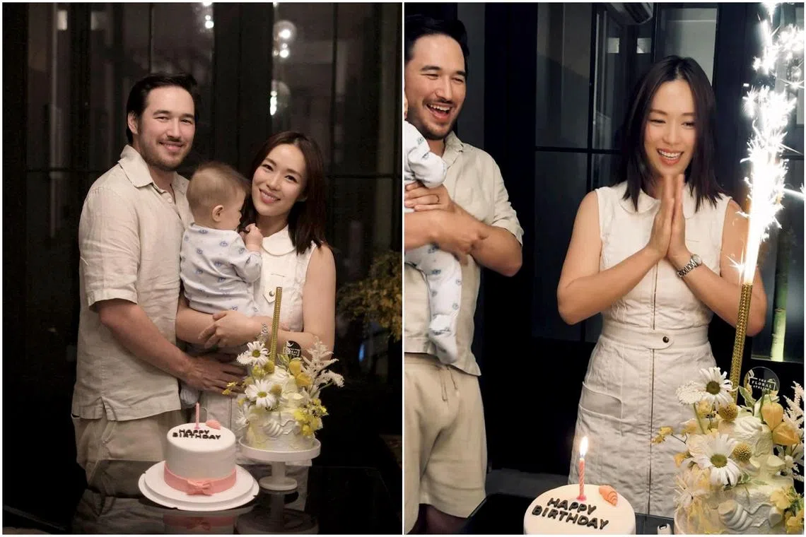 Singaporean actress Rebecca Lim celebrates her 38th birthday with her husband Matthew Webster and their son, who was born in January.