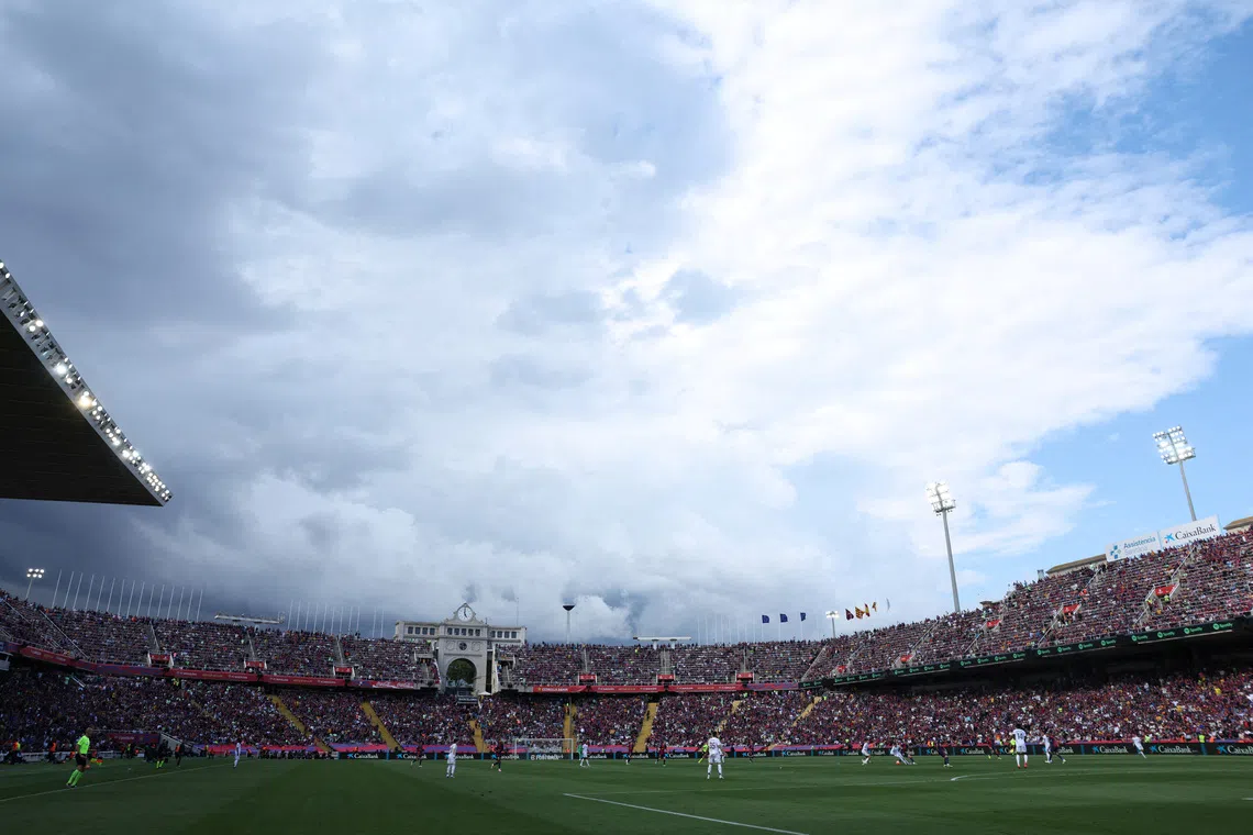 FILE PHOTO: Soccer Football - LaLiga - FC Barcelona v Real Madrid - Estadi Olimpic Lluis Companys, Barcelona, Spain - May 11, 2025 General view inside the stadium during the match REUTERS/Albert Gea/File Photo