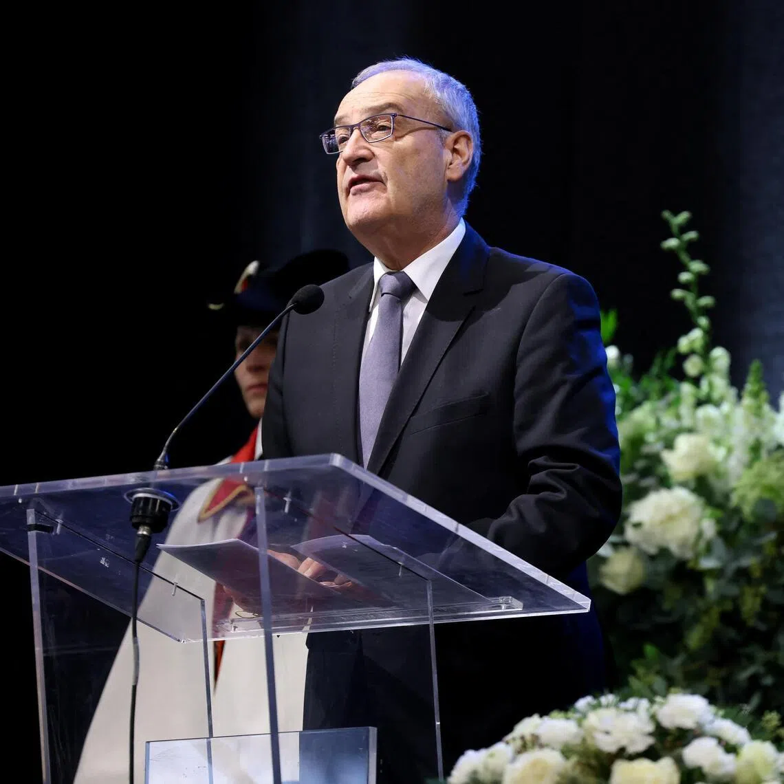 Swiss President Guy Parmelin at a national mourning ceremony for the victims of the deadly fire at Le Constellation bar during a New Year's Eve party in Crans-Montana.