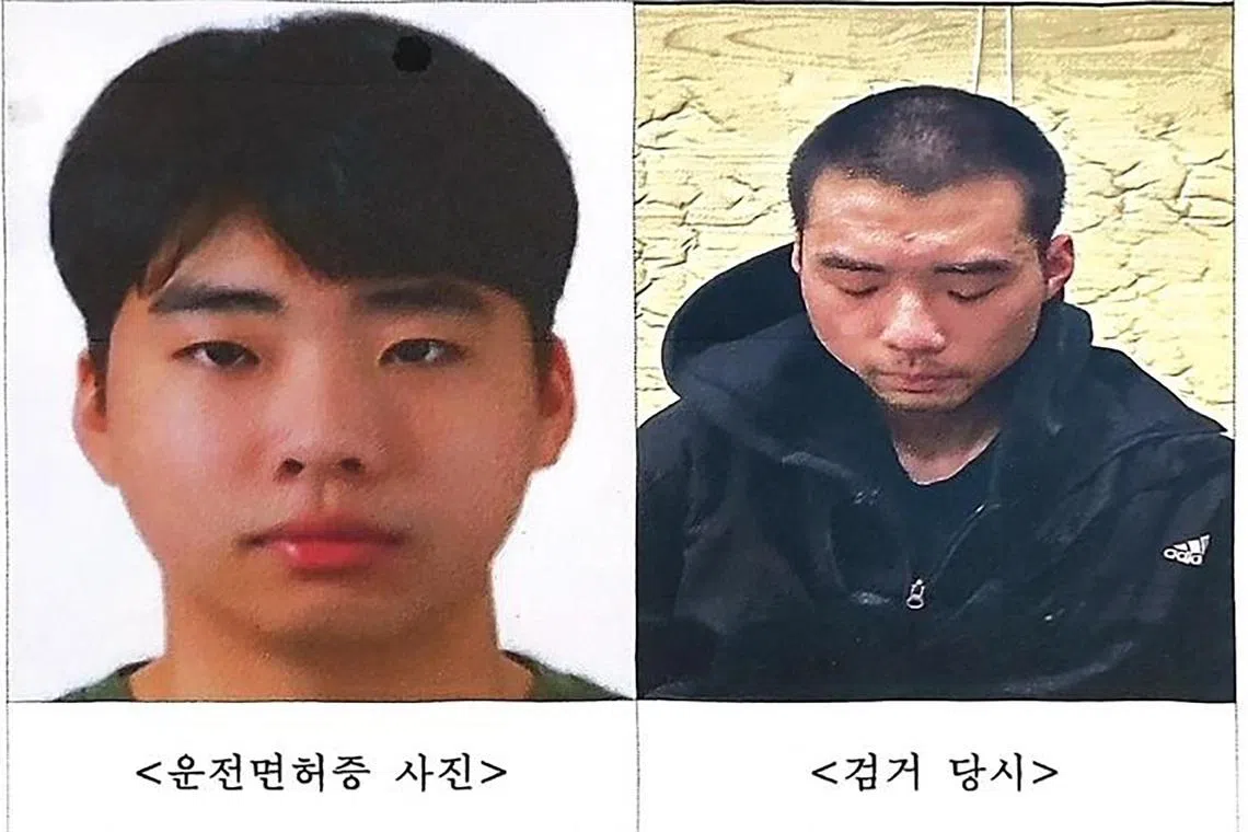 epa10788499 A handout photo made available by the Gyeonggi Nambu Police Agency shows 22-year-old Choi Won-jong, a man under arrest for a stabbing rampage in Seongnam, South Korea, 03 August 2023, that left one woman killed and 13 other people wounded (issued 07 August 2023).  EPA-EFE/Gyeonggi Nambu Police Agency / HANDOUT SOUTH KOREA OUT HANDOUT EDITORIAL USE ONLY/NO SALES