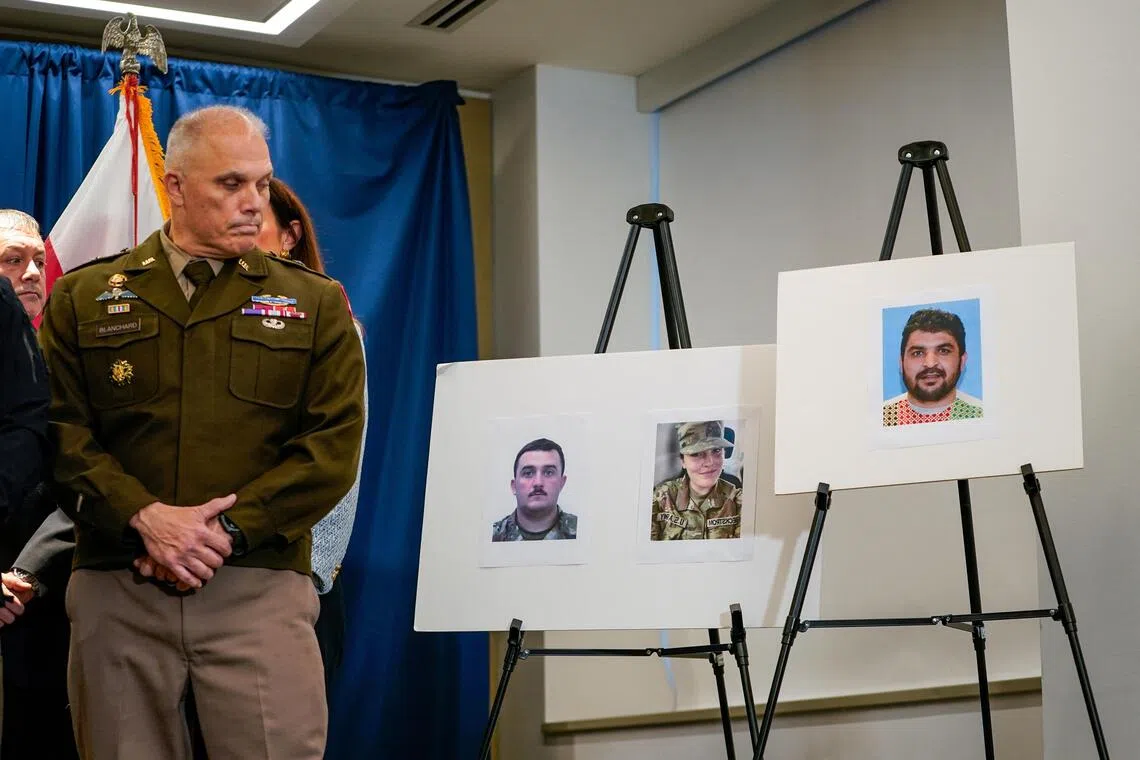 Pictures of Rahmanullah Lakanwal and the two National Guard members who were shot were shown at a press conference in Washington, DC, on Nov 27.