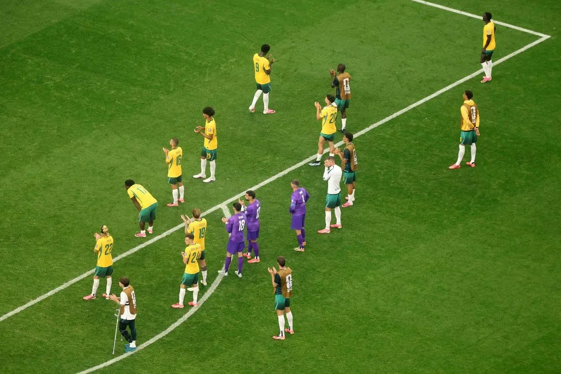 Australia players applaud fans after the penalty shootout loss during the FIFA World Cup 2026 Round of 32 match between Australia and Egypt at Dallas Stadium on July 3.