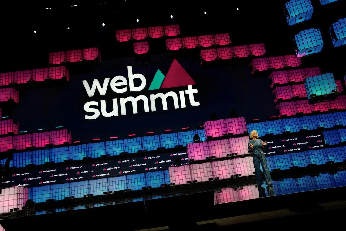 Web Summit's former chief executive Katherine Maher speaks during the closing ceremony of Web Summit in Lisbon in 2023.
