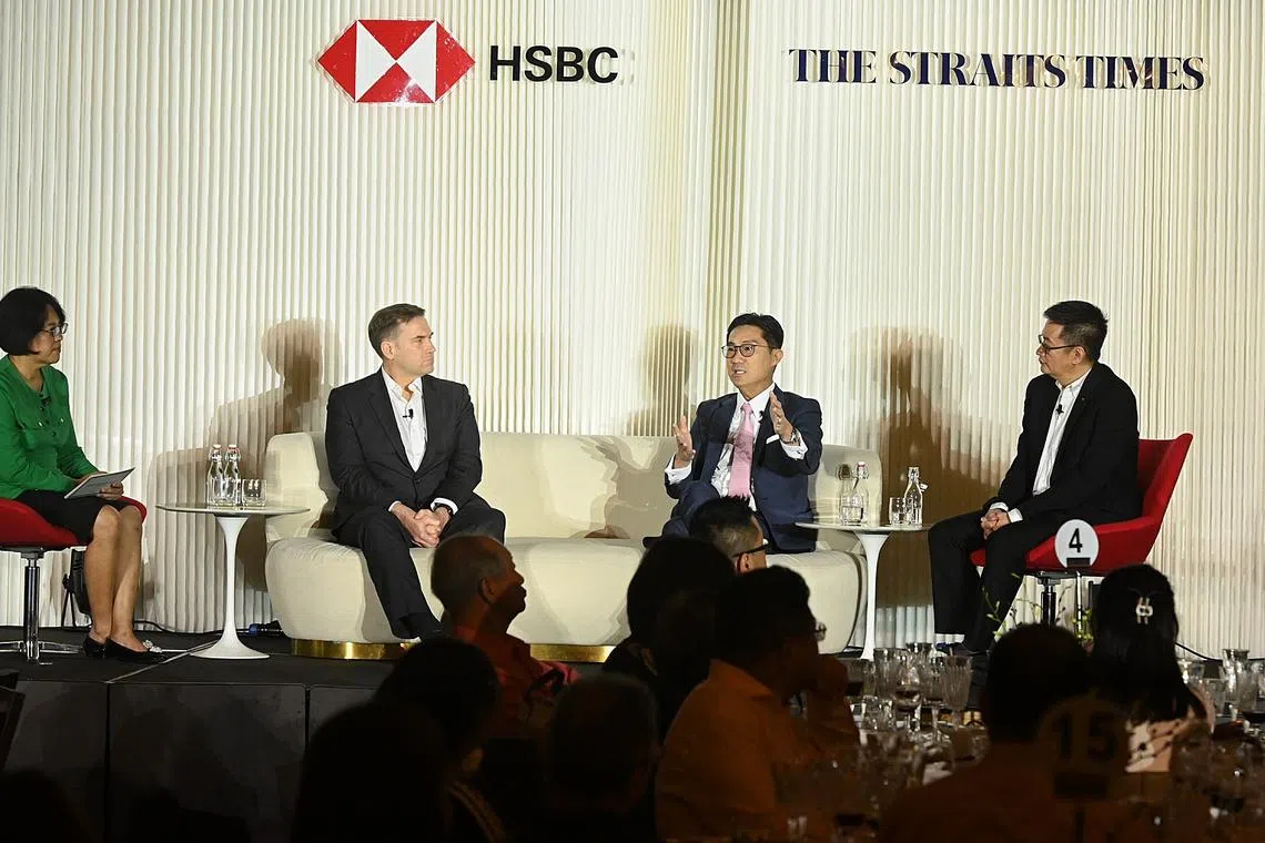 From left : Lee Su Shyan, Assoc. Editor of The Straits Times ( moderator) ; Geoff Howie, Strategist, S'pore Exchange; Jeffrey Yap, Head of Investments and Wealth Solutions, Southeast Asia (IWS SEA) and Tan Boon Ooi, Invest Editor, The Straits Times , during the the panel discussion of Market Outlook 2023: A Wrap up of the market so far and a look ahead on 9 Nov 2022 at Andaz Singapore, The Glasshouse, 5 Frazer Street S189354




Panellists are Jeffrey Yap, Head of Investments and Wealth Solutions, Southeast Asia (IWS SEA); Geoff Howie, Strategist, S'pore Exchange; Tan Boon Ooi, Invest Editor, The Straits Times. The moderator is Lee Su Shyan, Assoc. Editor of The Straits Times.