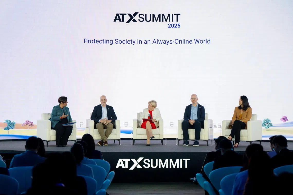 htfake29 - Panel discussion Protecting society in an always-online world. (From left to right) Alamelu Subramaniam, Assistant Chief Executive (Media Policy and Content), IMDA; Andy Parsons, Senior Director, Content Authenticity, Adobe; Baroness Jones of Whitchurch, Parliamentary Under-Secretary of State for the Future Digital Economy and Online Safety, United Kingdom; Simon Milner
Vice President, Public Policy for Asia Pacific, Meta; Professor Sun Sun Lim
Vice President, Partnerships and Engagement and Professor of Communication and Technology, Singapore Management University

Credit: Infocomm Media Development Authority