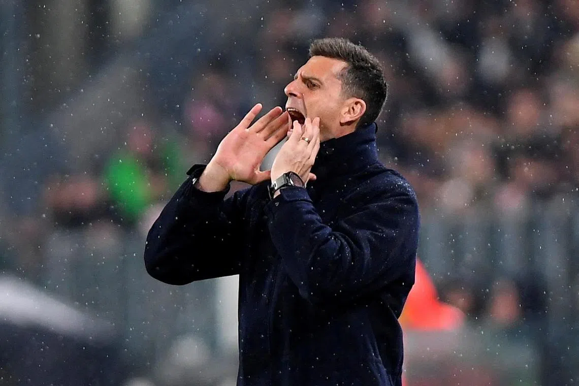 FILE PHOTO: Soccer Football - Serie A - Juventus v Atalanta - Allianz Stadium, Turin, Italy - March 9, 2025 Juventus coach Thiago Motta REUTERS/Massimo Pinca/File Photo