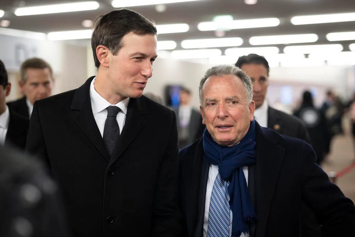 US Special Envoy Steve Witkoff (right) and US President Donald Trump's son-in-law, Mr Jared Kushner, at the 56th annual World Economic Forum, in Davos, Switzerland, on Jan 20.